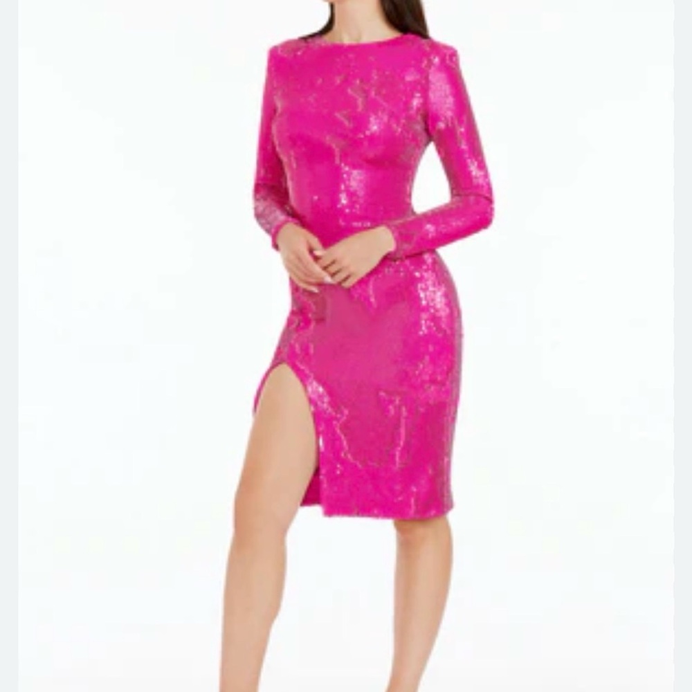 Dress the Population Fuchsia Long Sleeve Dress